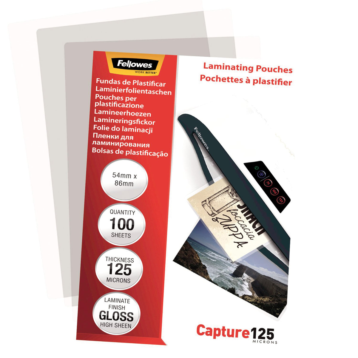 Fellowes Lamineringsfickor Blank – 54 × 86 mm – 100 st – 125 mikron