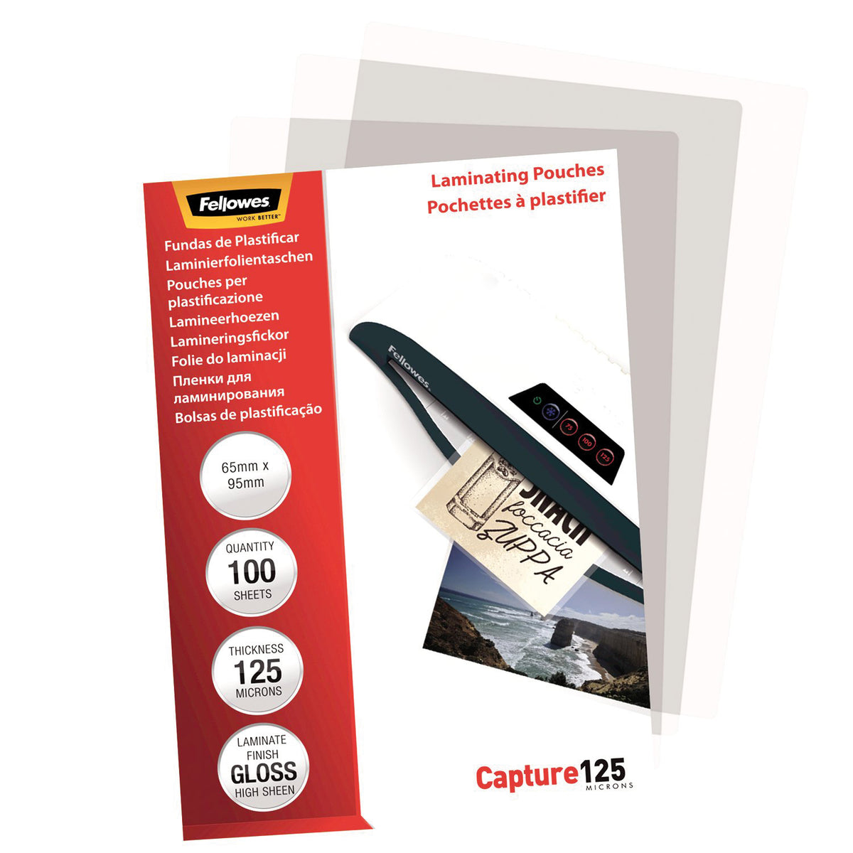 Fellowes Lamineringsfickor Blank – 65 × 95 mm – 100 st – 125 mikron