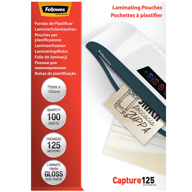 Fellowes Lamineringsfickor Blank – 75 × 105 mm – 100 st – 125 mikron