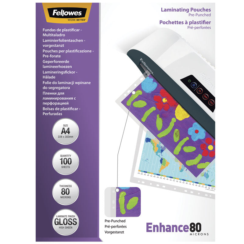 Fellowes Lamineringsfickor A4 100 × 80 Mikron Blank Multihål