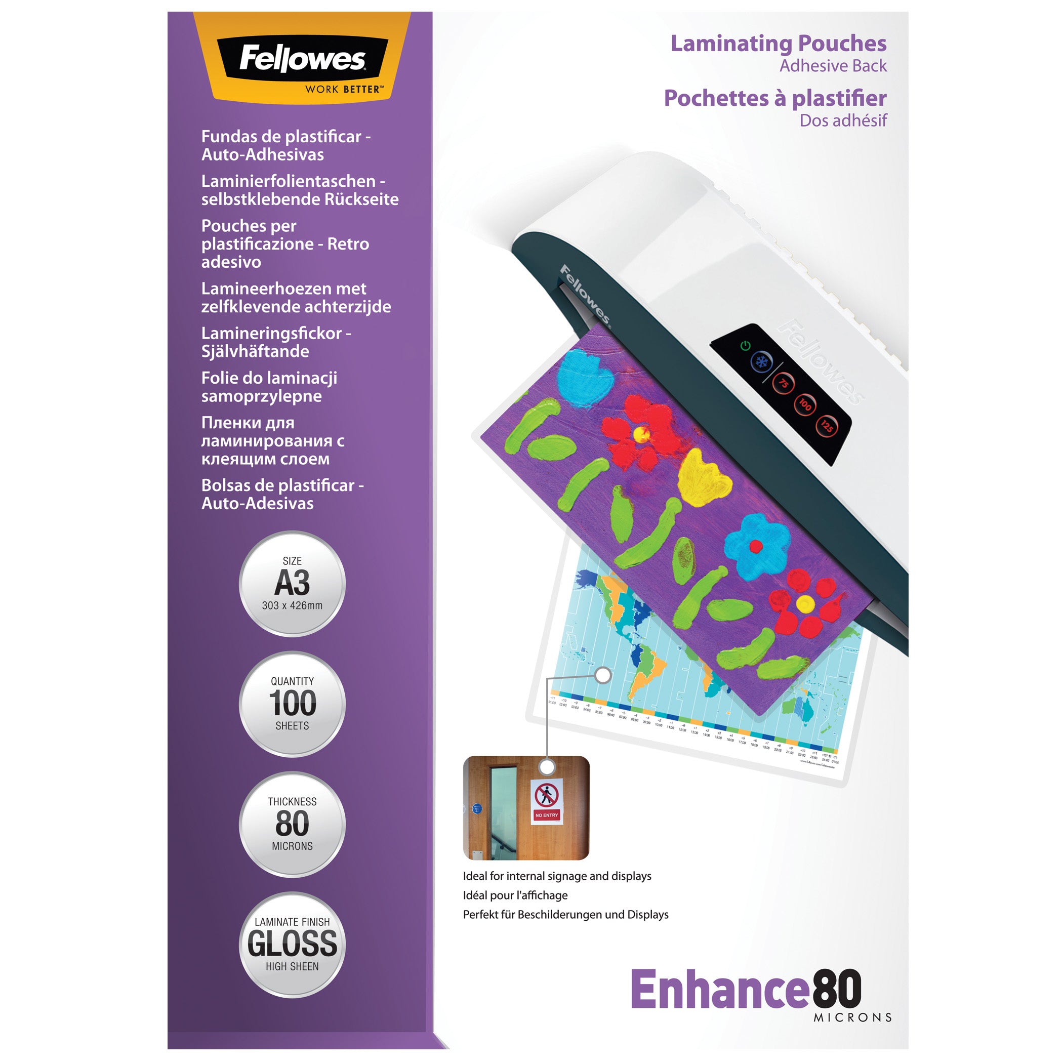 Fellowes Lamineringsfickor A3 100 × 80 Mikron Självhäftande