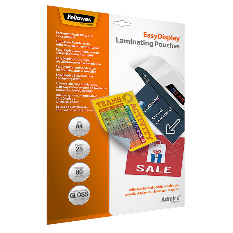 Fellowes Lamineringsfickor A4 25 × 80 Mikron Blank Easy Display