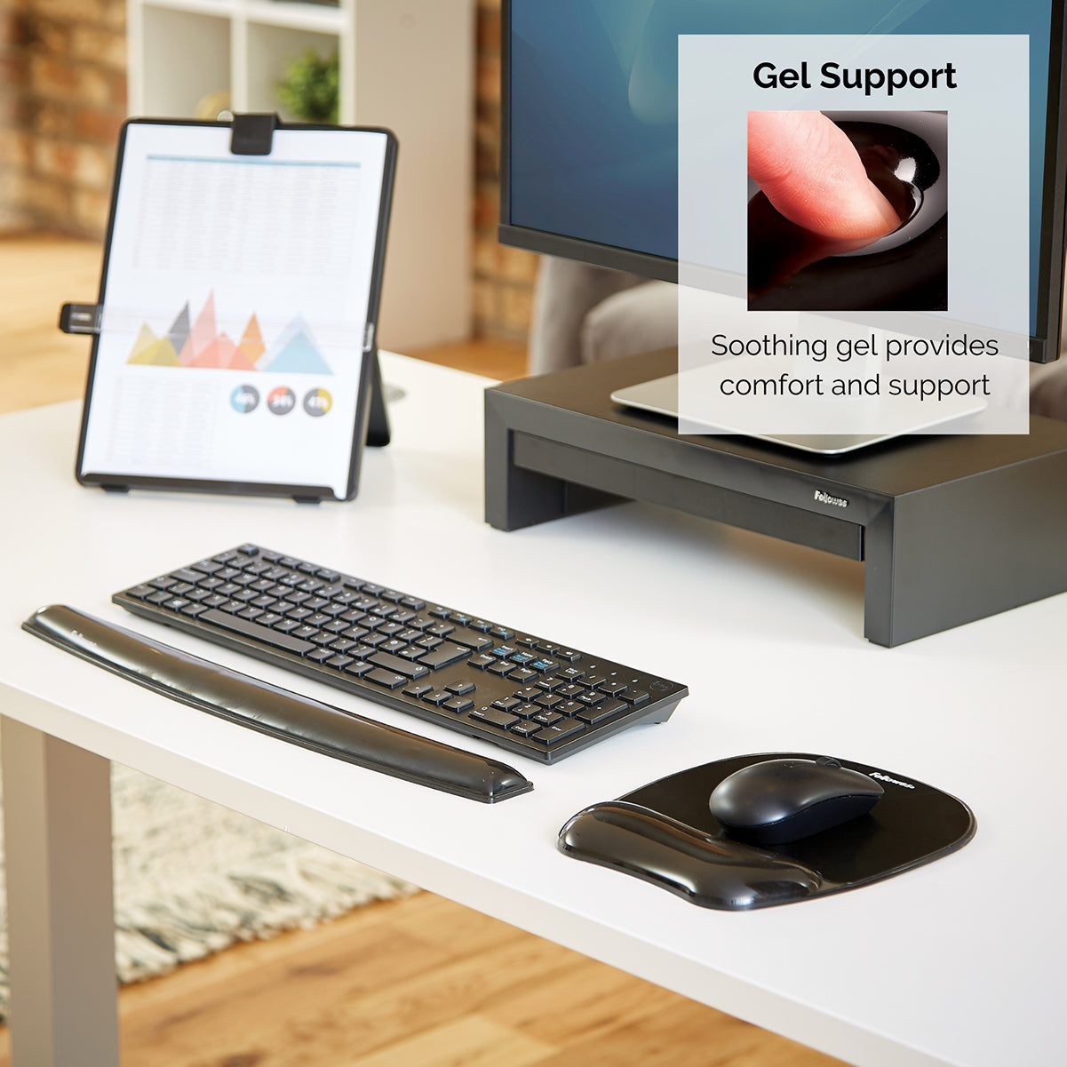 Fellowes Handledsstöd För Tangentbord Crystal Gel Svart