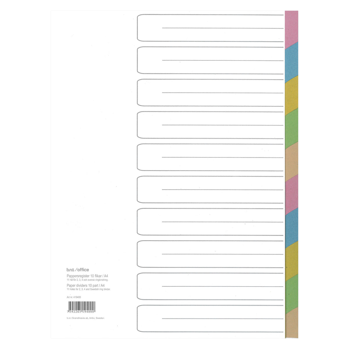 10 Delat Färgregister i Papper A4