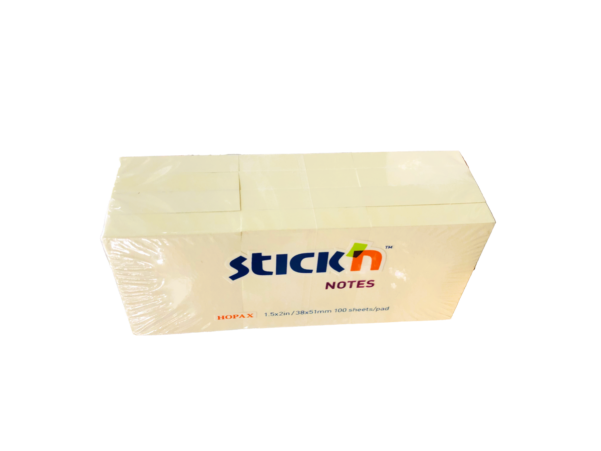 Stick'n Notisblock Gul – 38 × 51 mm – 12 × 100 ark – Miljömärkning: Standard
