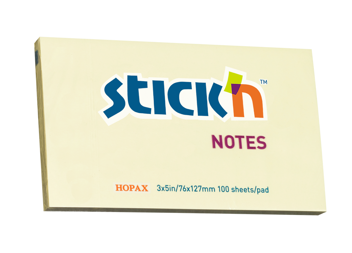 Stick'n Notisblock Gul – 76 × 127 mm – 100 ark – Miljömärkning: Standard