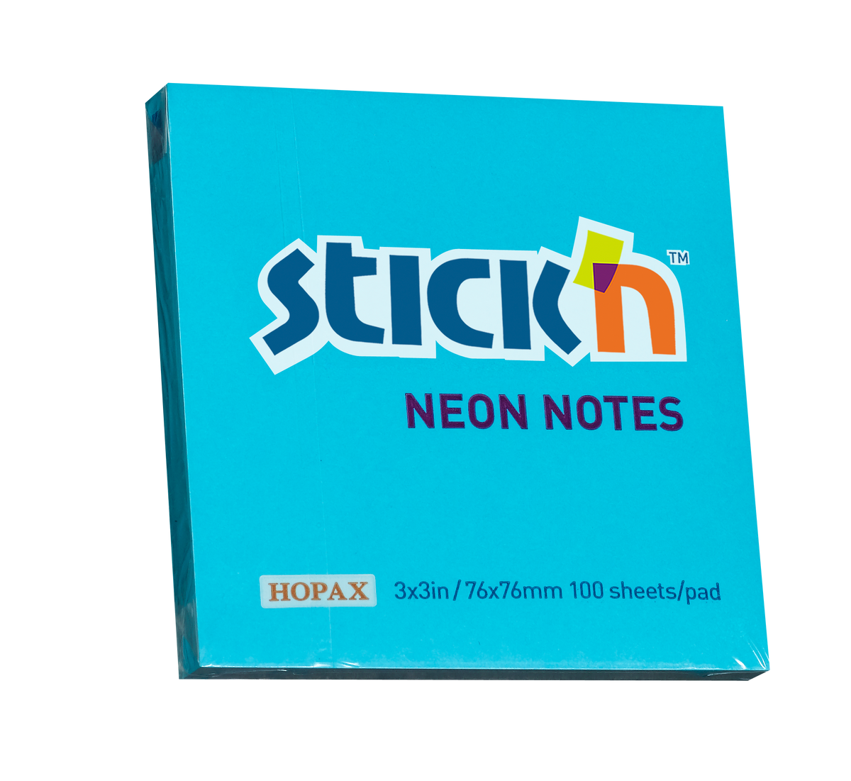 Stick'n Notisblock 100 blad Neon – Blå – 76 × 76 mm