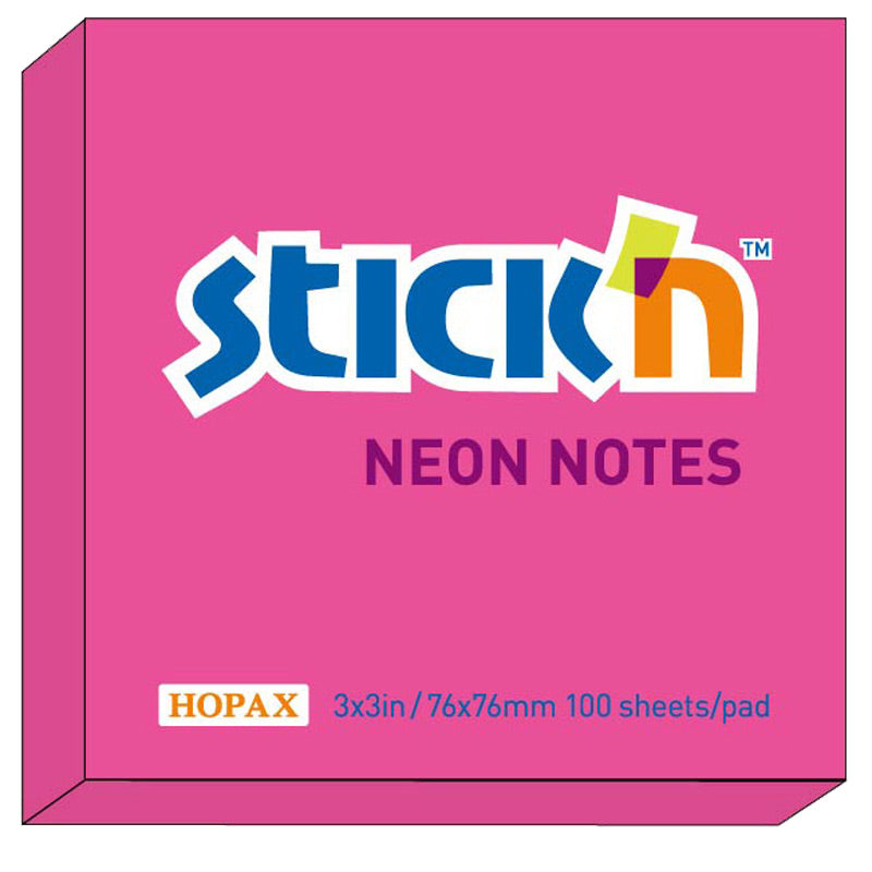 Stick'n Notisblock 100 blad Neon – Röd – 76 × 76 mm