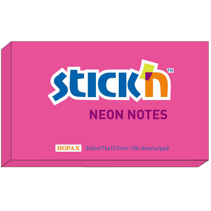 Stick'n Notisblock 100 blad Neon – Röd – 76 × 127 mm