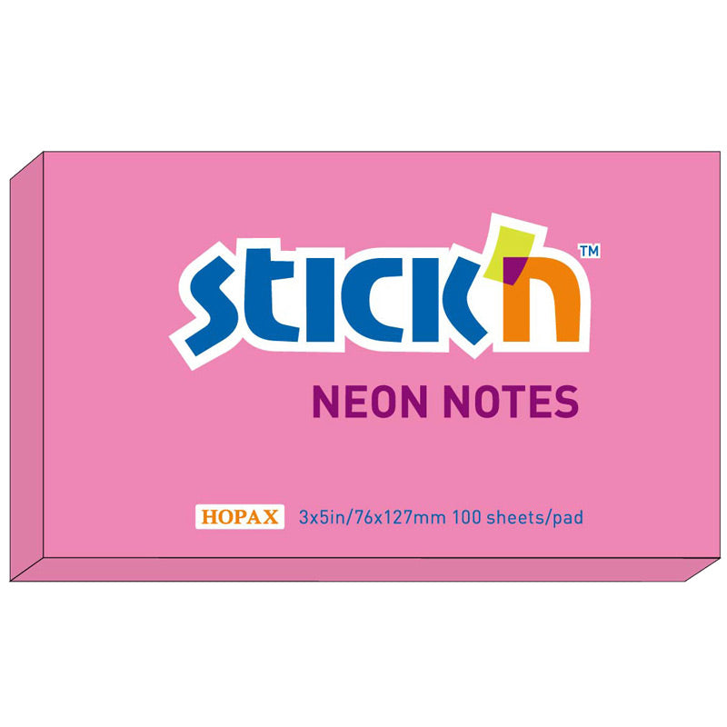 Stick'n Notisblock 100 blad Neon – Rosa – 76 × 127 mm