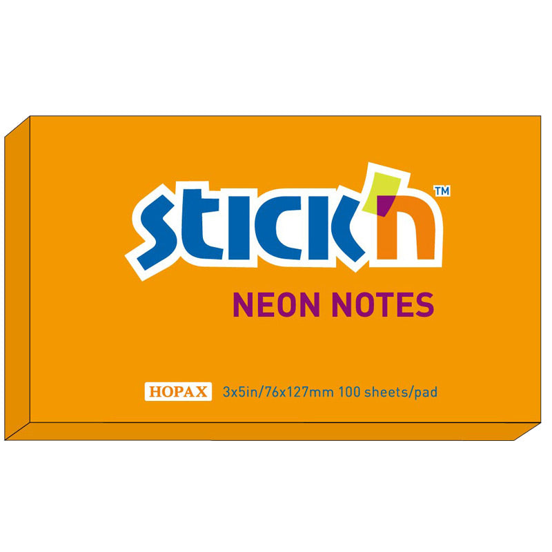Stick'n Notisblock 100 blad Neon – Orange – 76 × 127 mm