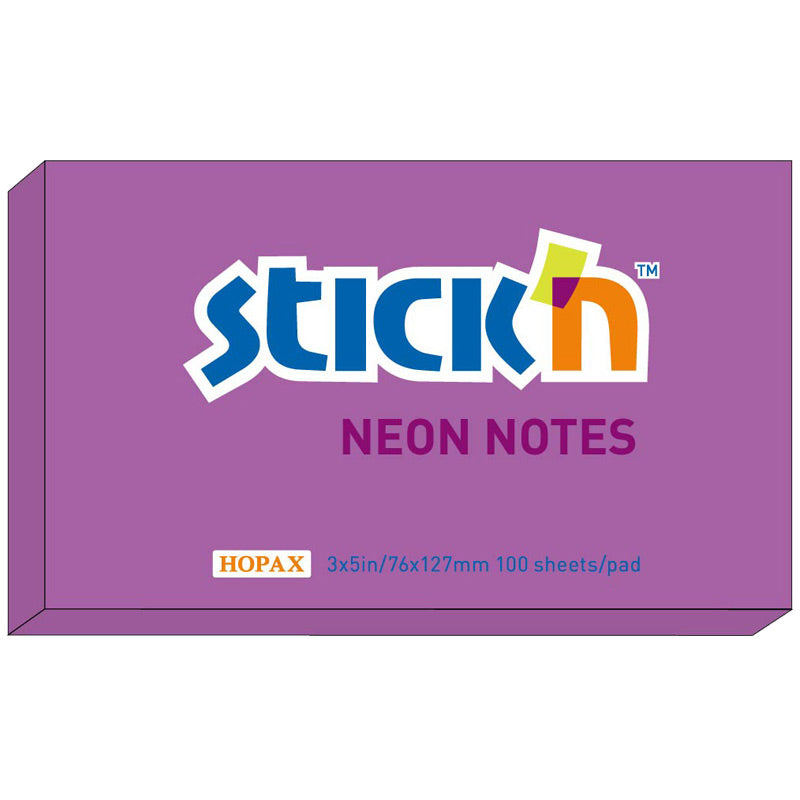 Stick'n Notisblock 100 blad Neon – Lila – 76 × 127 mm