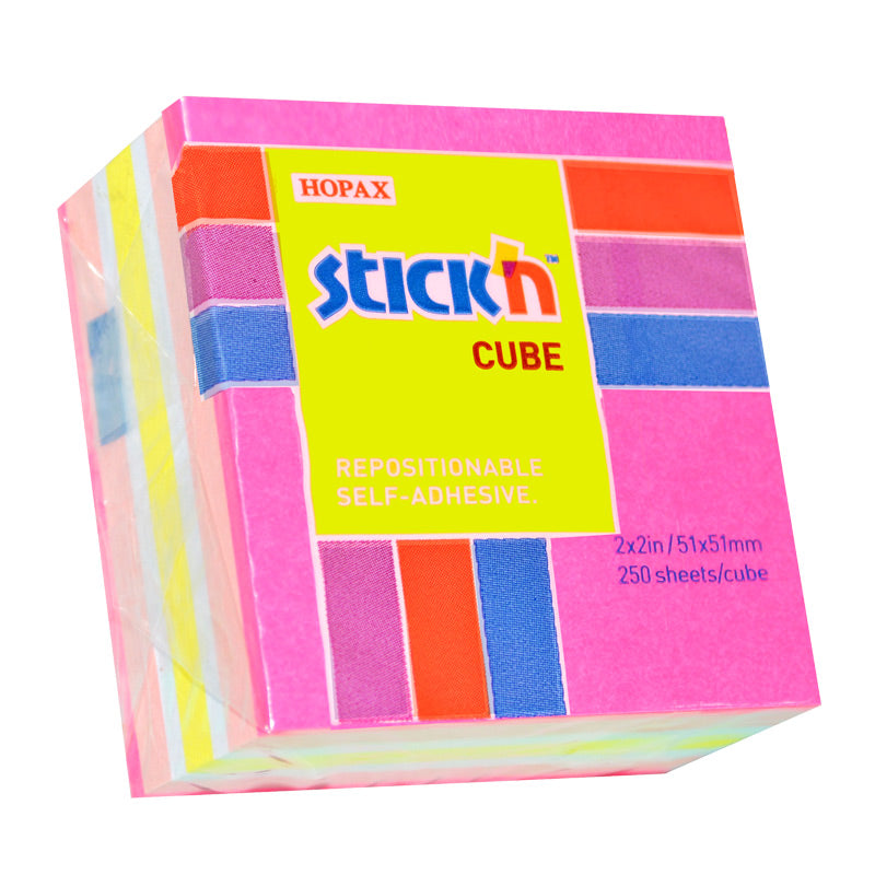 Stick'n Neonkub Mini 51 × 51 250 blad – Rosa