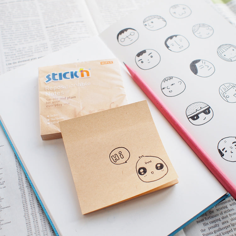 Stick'n Notisblock 100 blad Kraftpapper Brun – 76 × 76 mm