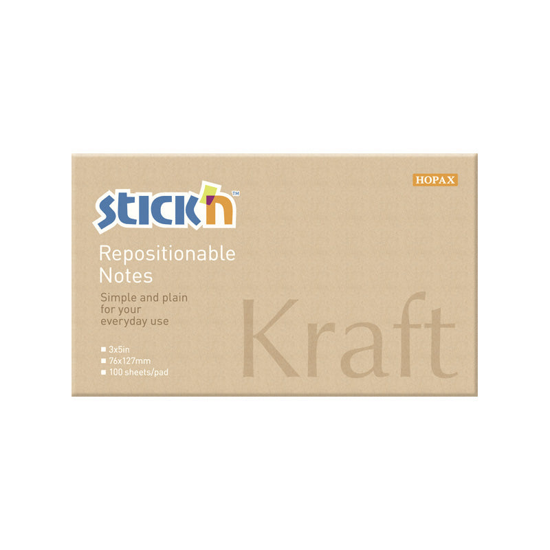 Stick'n Notisblock 100 blad Kraftpapper Brun – 76 × 127 mm