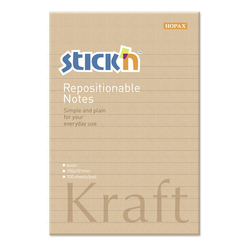 Stick'n Notisblock 150 × 101 100 blad Linjerade Kraftpapper Brun