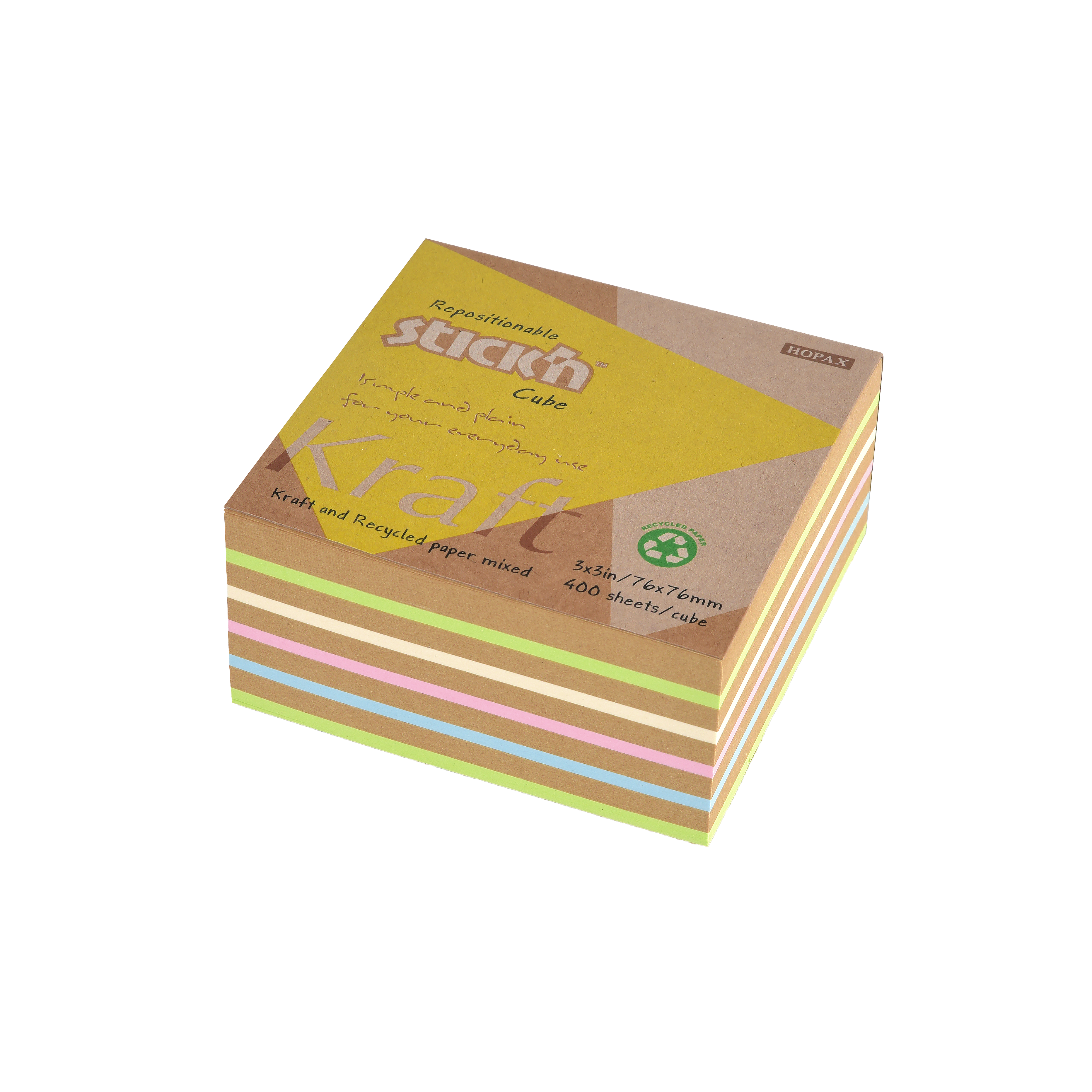Stick'n Notiskub Kraft 76 × 76 400 blad Sorterat Pastell