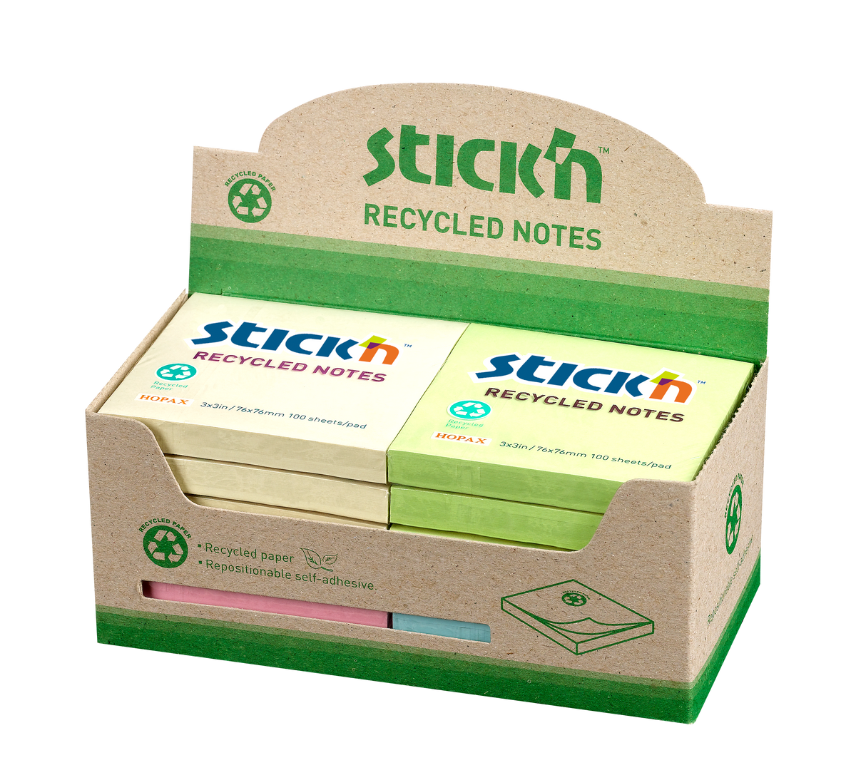 Stick'n Notisblock 100 blad Sorterat 12-pack – 76 × 76 mm