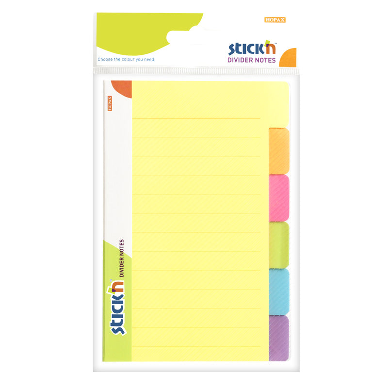 Stick'n Divider Notisblock 6st 148 × 98 10 blad Linjerade Sorterat Neon
