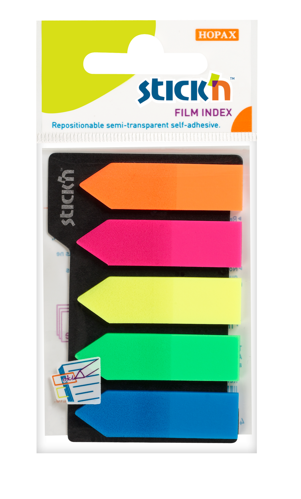 Stick'n Indexpilar PET 5st 45 × 12 25 blad Sorterat Neon