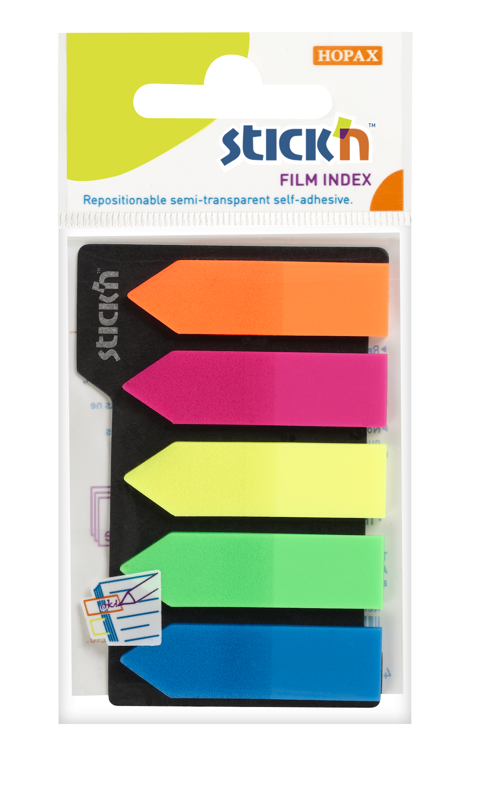 Stick'n Indexpilar PET 5st 45 × 12 25 blad Sorterat Neon