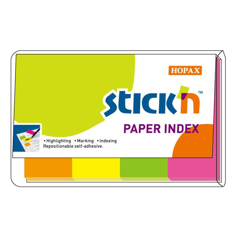 Stick'n Indexflikar Papper 4st 50 × 20 25 blad Sorterat Neon