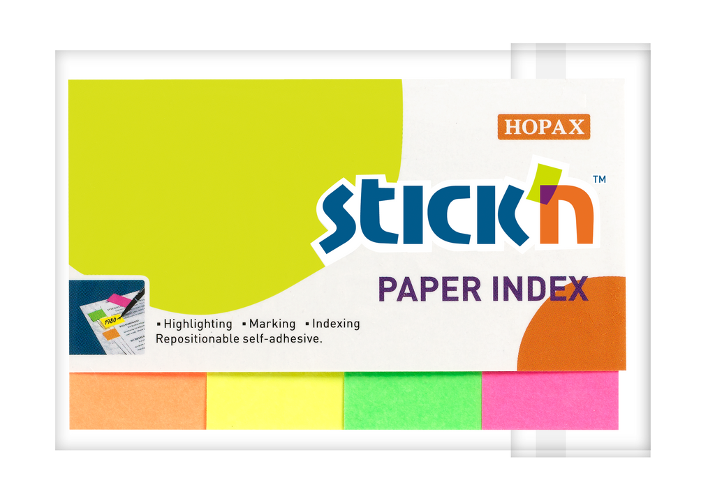 Stick'n Indexflikar Papper 4st 50 × 20 25 blad Sorterat Neon