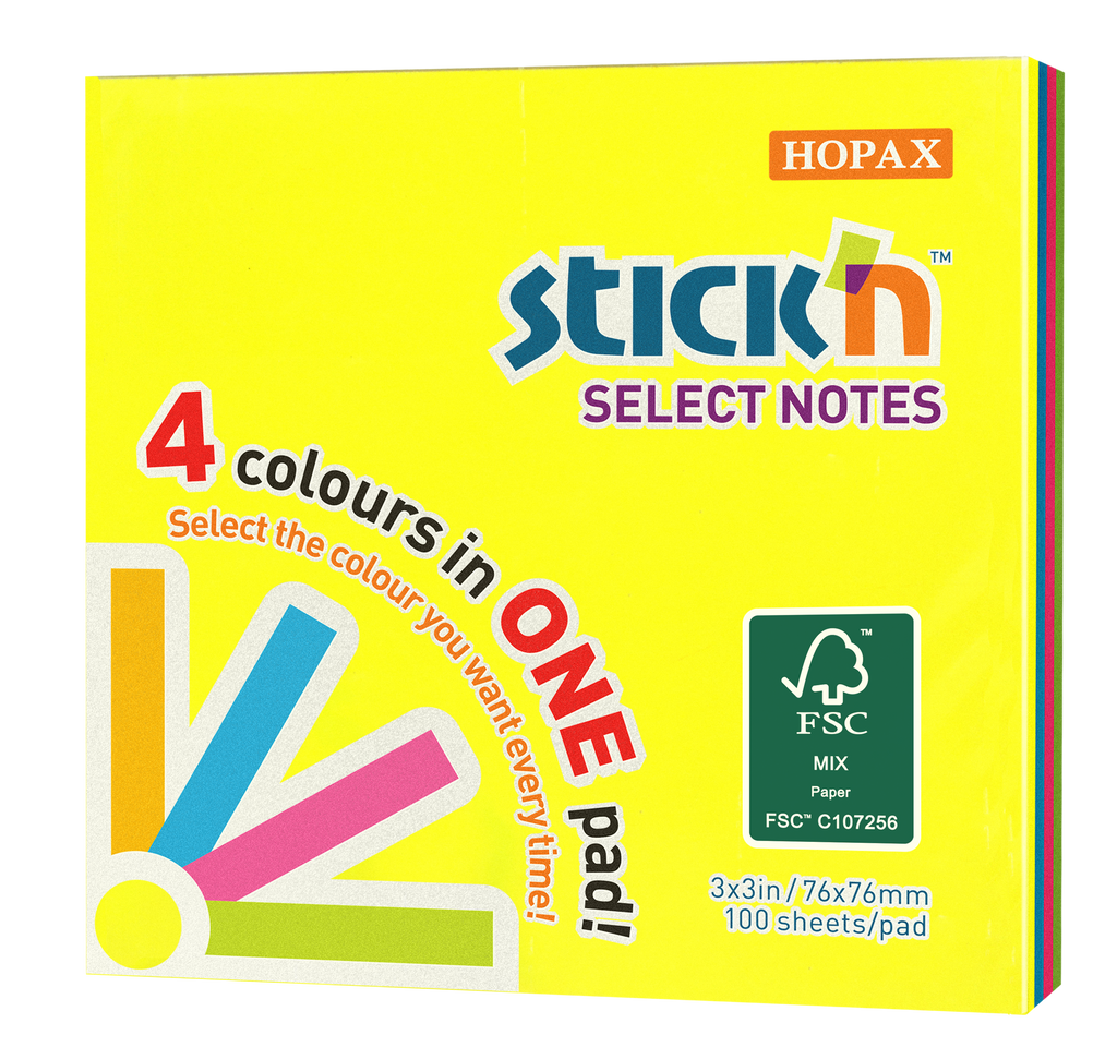 Stick'n Select Notisblock FSC 100 blad Sorterat Neon