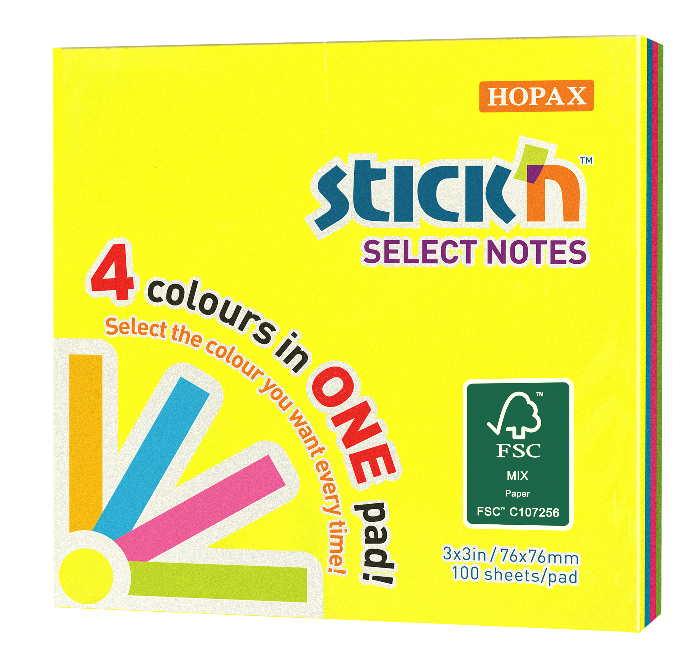 Stick'n Select Notisblock FSC 100 blad Sorterat Neon