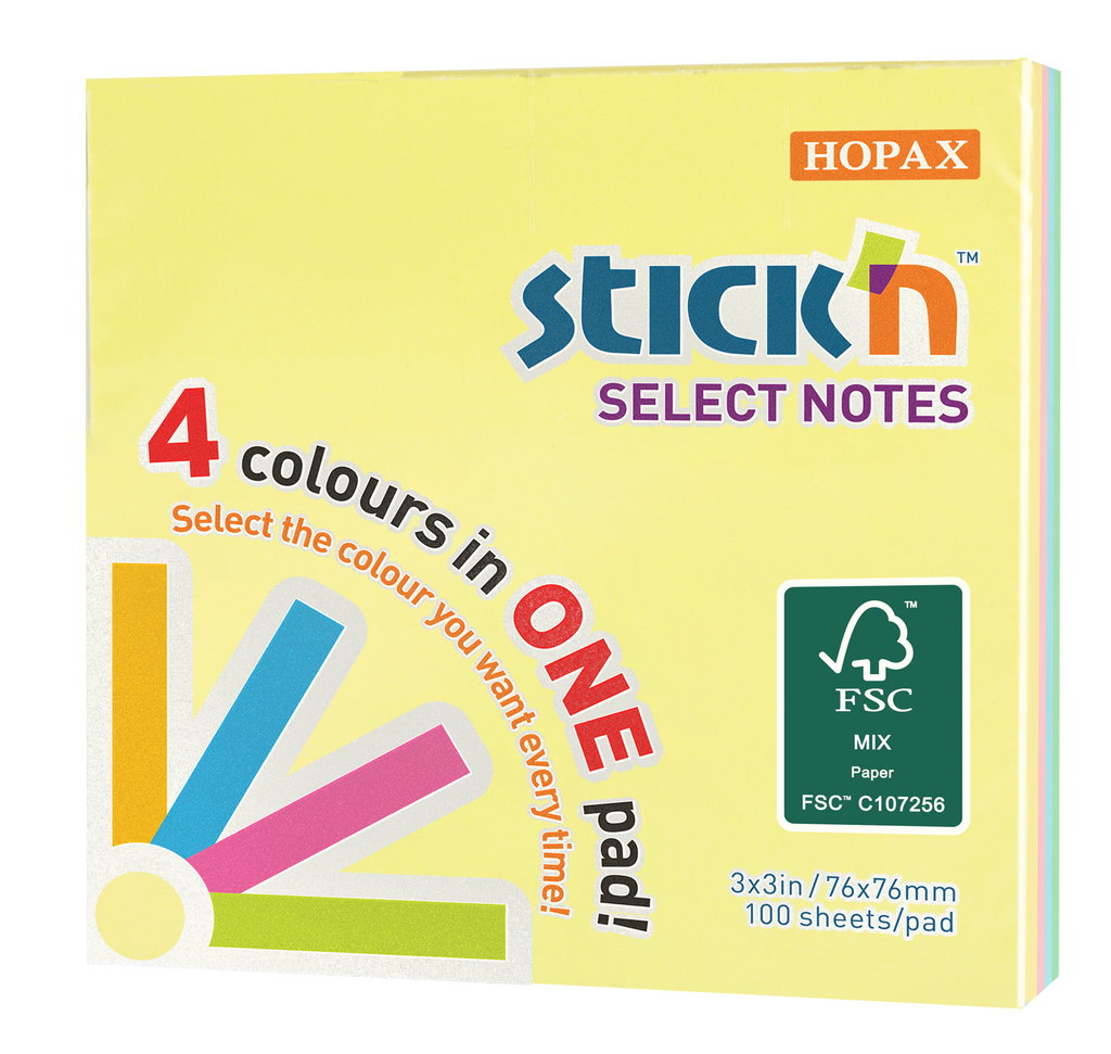 Stick'n Select Notisblock FSC 76 × 76 100 blad Sorterat Pastel