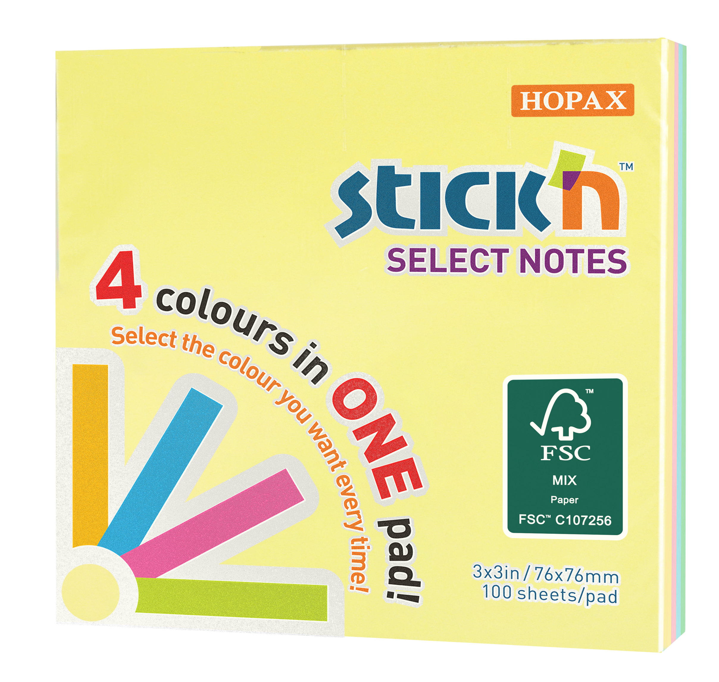 Stick'n Select Notisblock FSC 76 × 76 100 blad Sorterat Pastel
