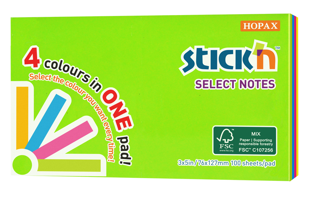 Stick'n Select Notisblock FSC 100 blad Sorterat Neon