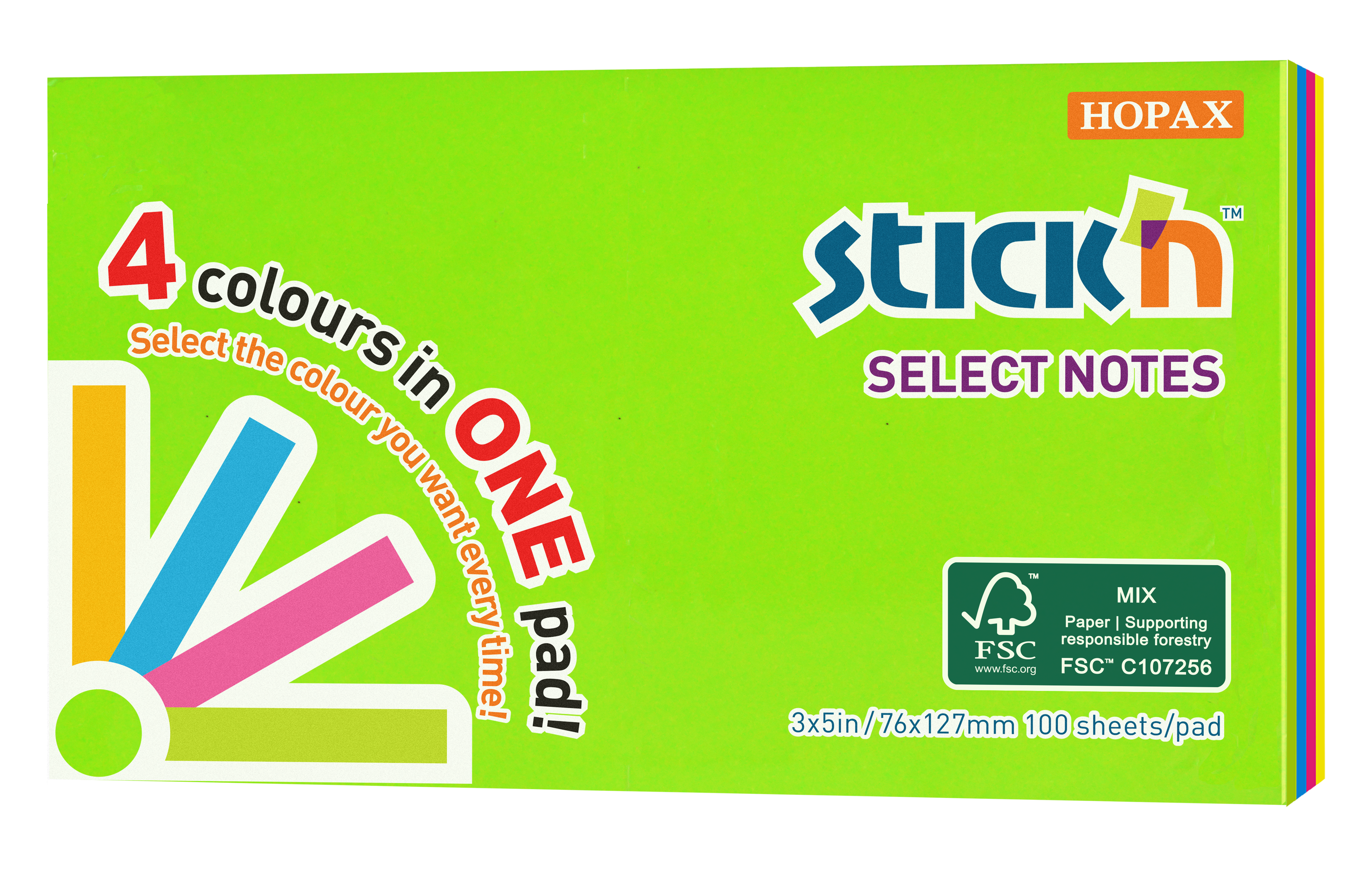 Stick'n Select Notisblock FSC 100 blad Sorterat Neon