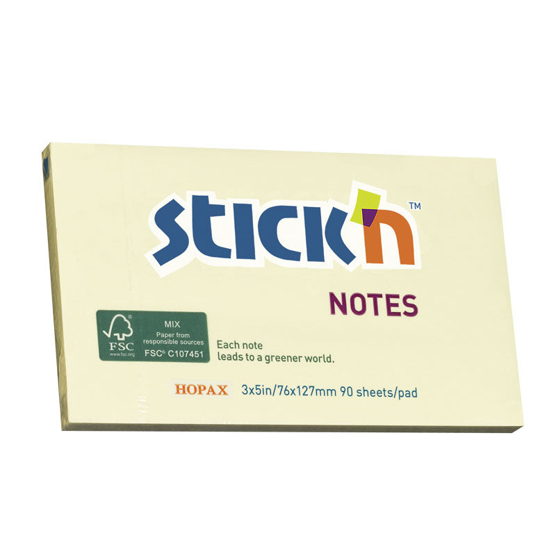 Stick'n Notisblock Gul – 76 × 127 mm – 90 ark – Miljömärkning: Återvunnet