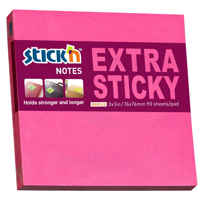 Stick'n Notisblock Extra Sticky 90 blad Neon – Röd – 76 × 76 mm