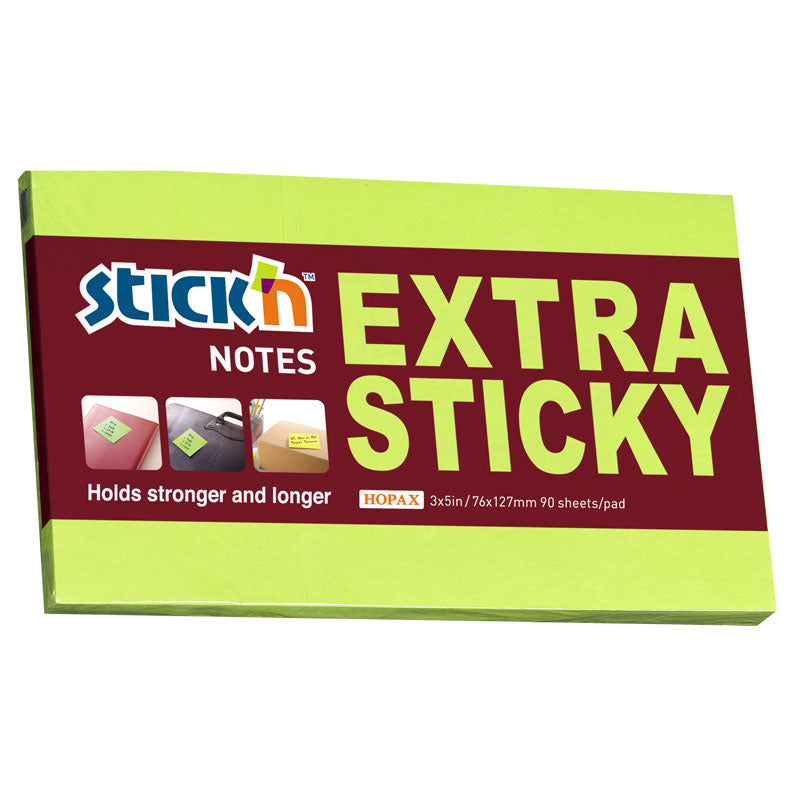 Stick'n Notisblock Extra Sticky 90 blad Neon – Grön – 76 × 127 mm