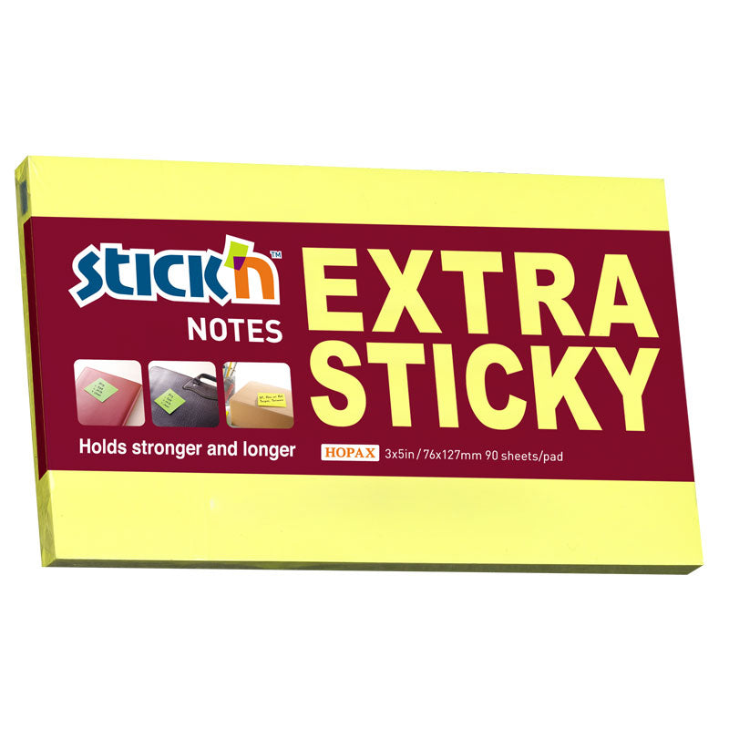 Stick'n Notisblock Extra Sticky 90 blad Neon – Gul – 76 × 127 mm