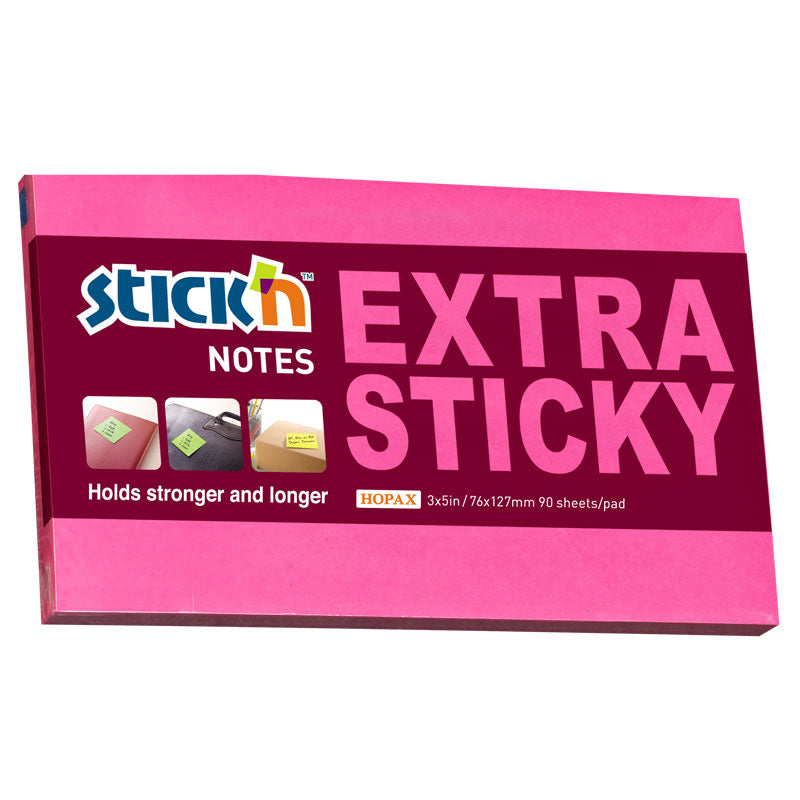 Stick'n Notisblock Extra Sticky 90 blad Neon – Röd – 76 × 127 mm