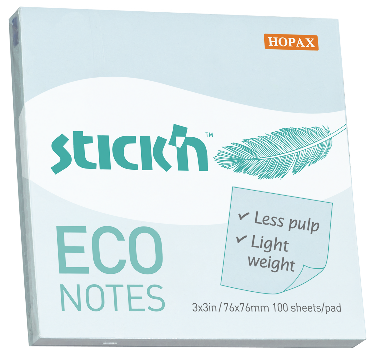 Stick'n Notisblock ECO 100 blad – Blå – 76 × 76 mm