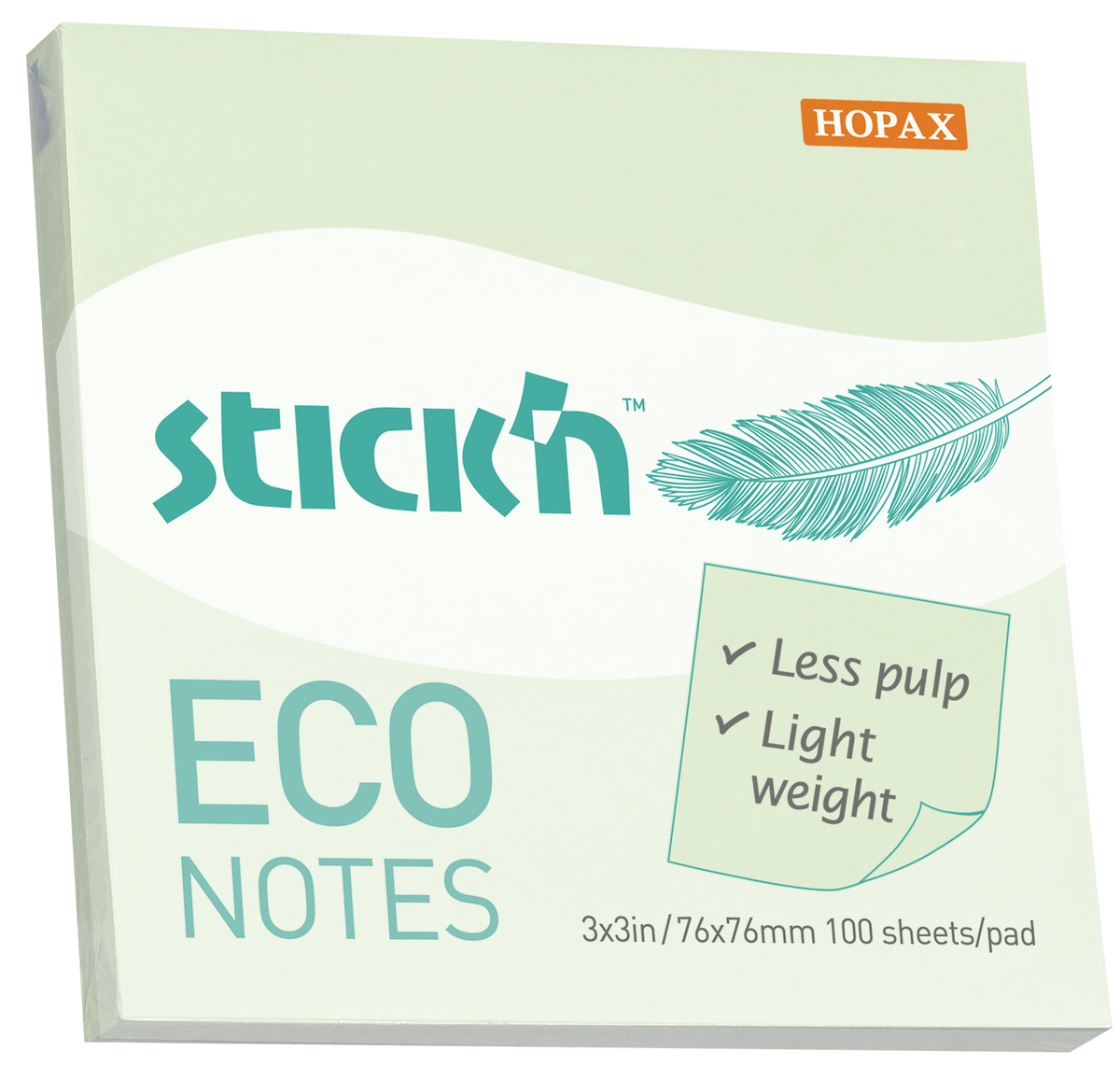 Stick'n Notisblock ECO 100 blad – Grön – 76 × 76 mm