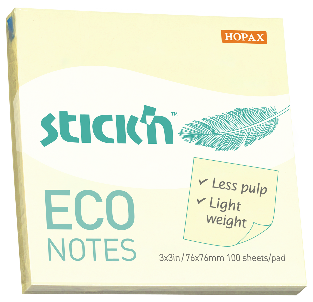Stick'n Notisblock ECO 100 blad – Gul – 76 × 76 mm