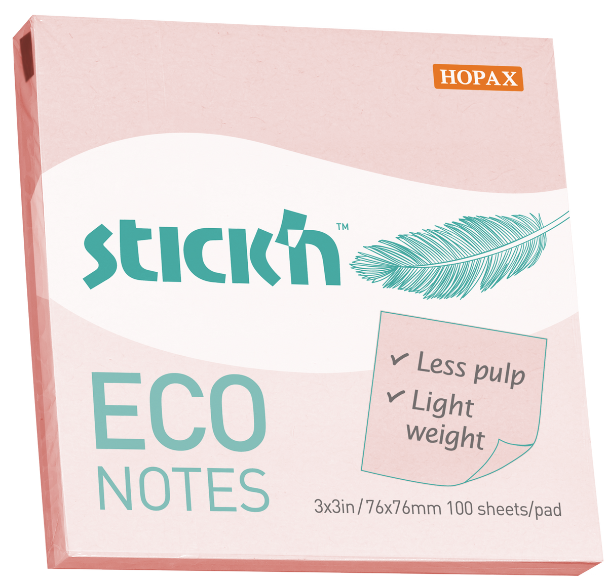 Stick'n Notisblock ECO 100 blad – Rosa – 76 × 76 mm
