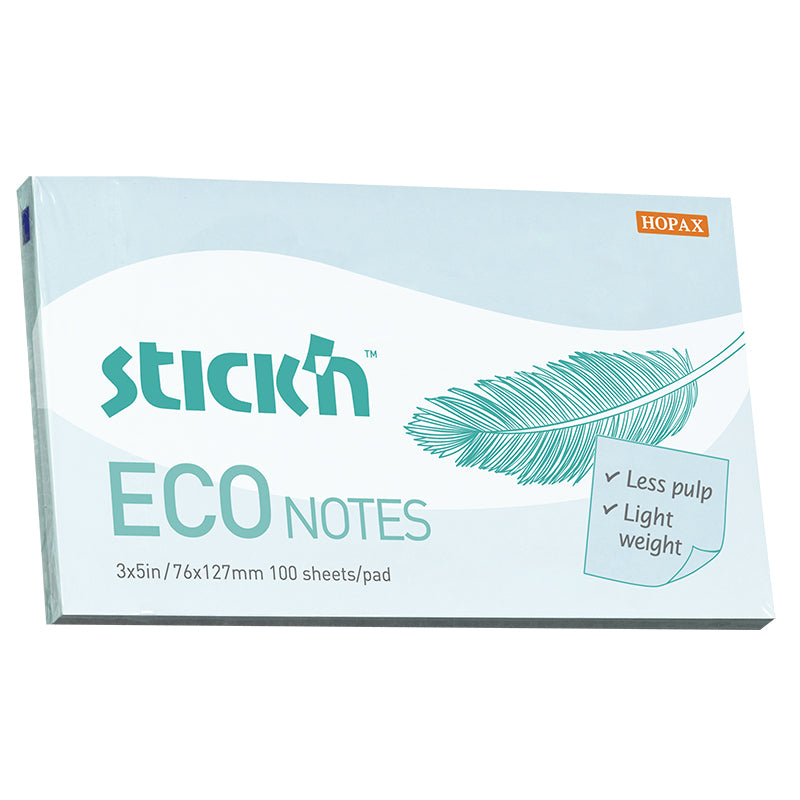 Stick'n Notisblock ECO 100 blad – Blå – 76 × 127 mm