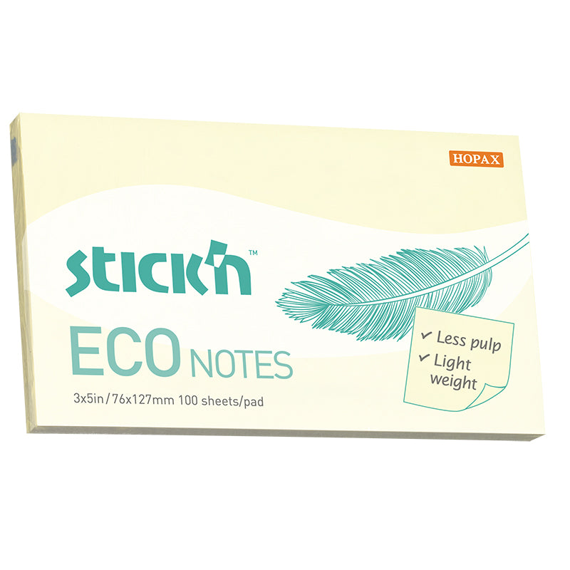 Stick'n Notisblock ECO 100 blad – Gul – 76 × 127 mm