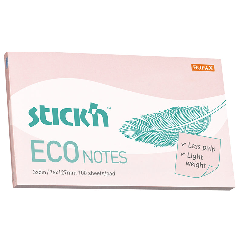 Stick'n Notisblock ECO 100 blad – Rosa – 76 × 127 mm