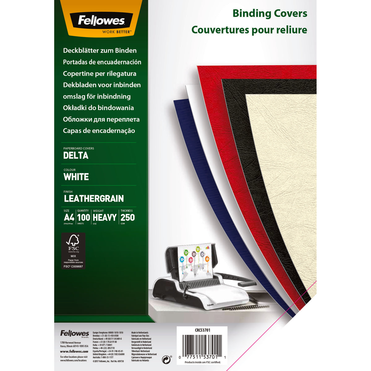Fellowes Bindningsomslag 100-pack – Vit