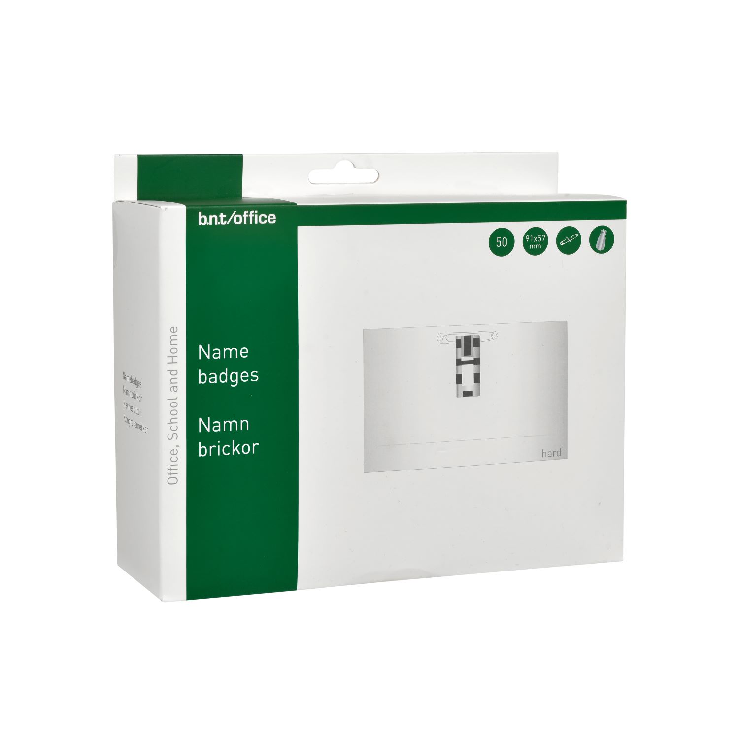 Namnskylt Clip/Nål 50-pack – 91 × 57 mm