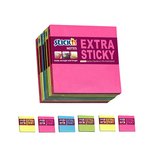 Stick'n Notisar Extra Sticky Neon Assorterad 4 färger