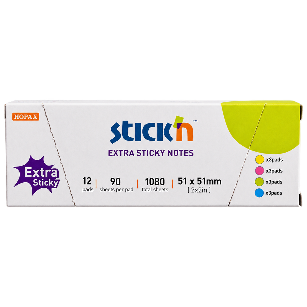 Stick'n Notisar Extra Sticky Neon Assorterad 4 färger