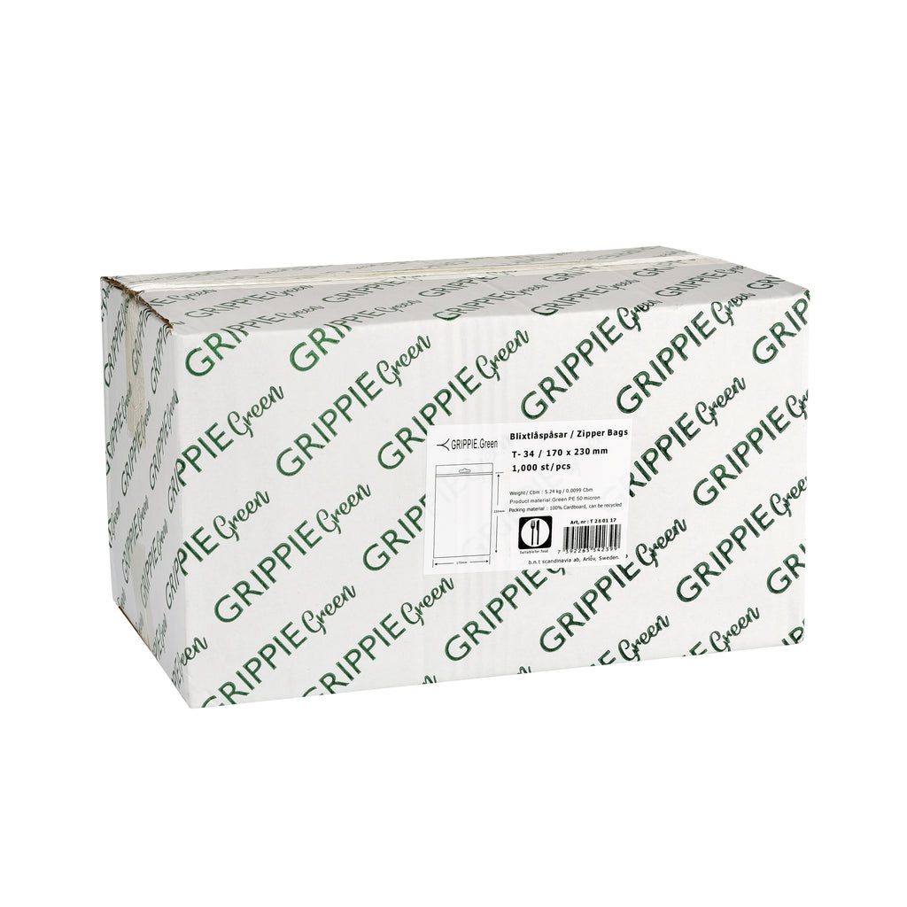 Grippie Green 100% Återvunnen Blixtlåspåsar 100 × 150 mm